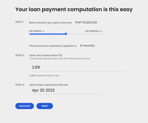 gcash loan - select loan amount