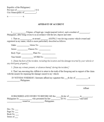 Affidavit of Car Insurance Claim - affidavit of accident sample