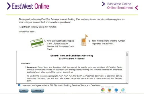 EastWest credit card application - how to register card online