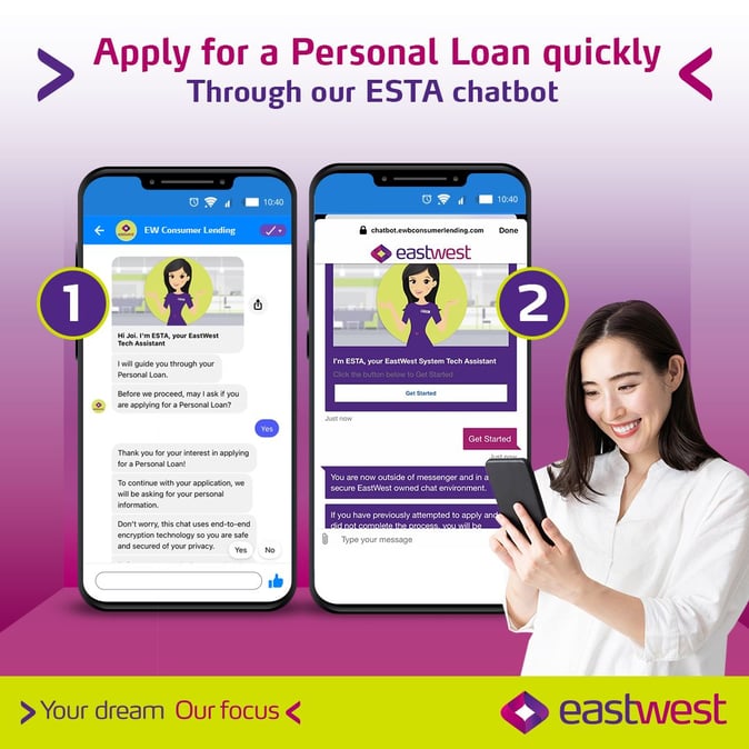 how to apply personal loan in eastwest bank - application via chatbot