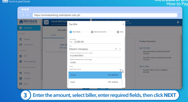 metrobank online - pay bills