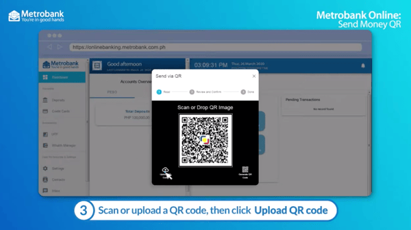 metrobank online - send money via QR code