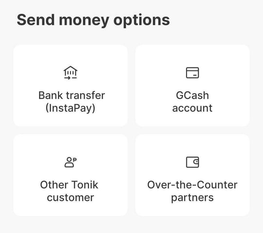 tonik digital bank - tonik send money options