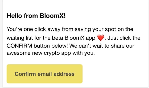 bloomx app - confirm email address