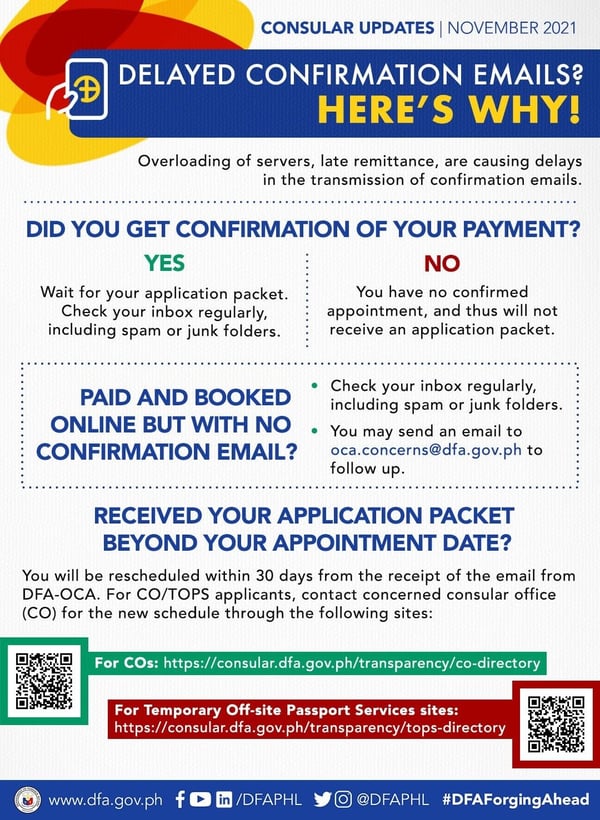 DFA passport appointment - delayed confirmation email DFA passport appointment System - delayed confirmation email