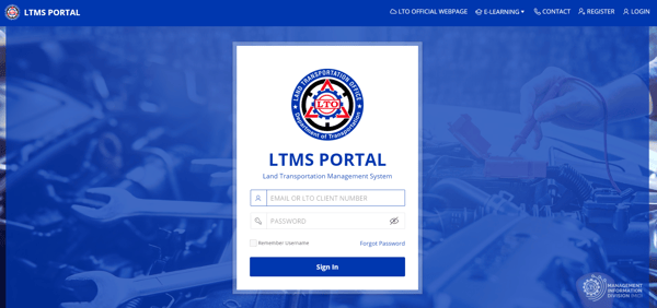 LTO student permit - login page