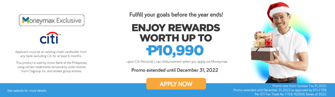 moneymax citibank personal loan promo december extension