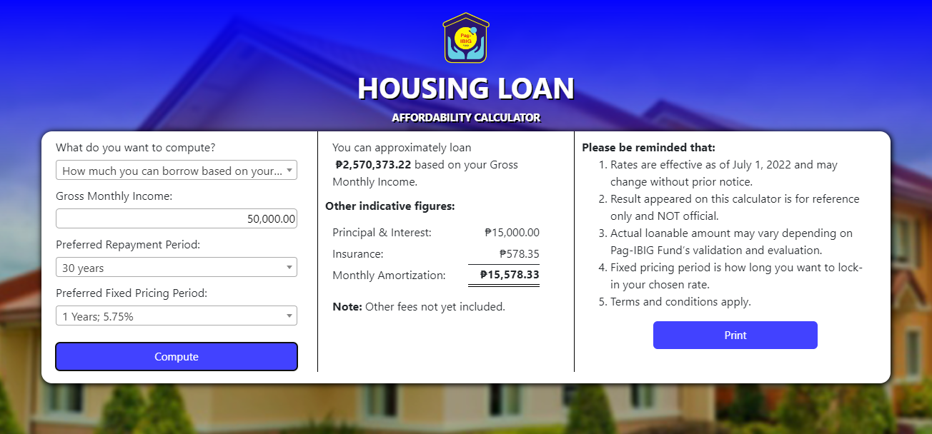 pag-ibig housing loan tips - online affordability calculator