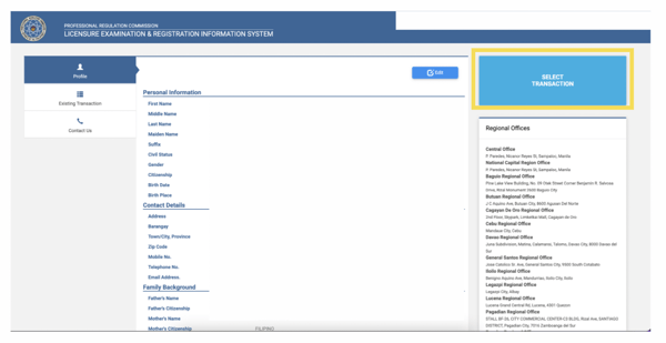 PRC online registration - select transaction PRC online registration - select transaction