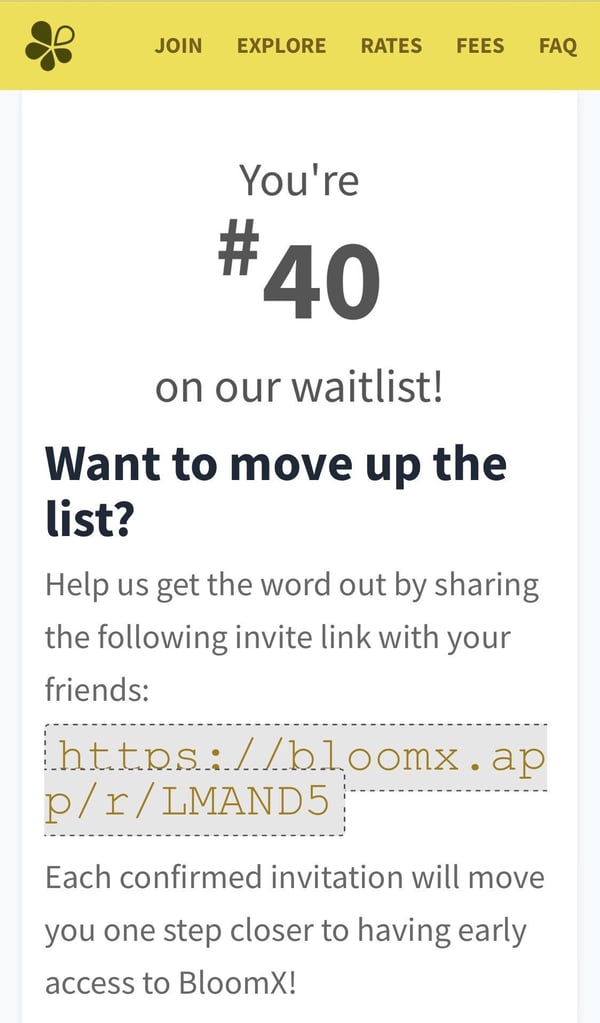 bloomx app - waitlist number