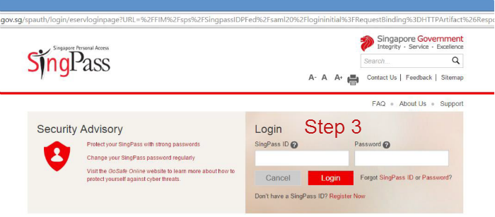 Log in using your SingPass ID