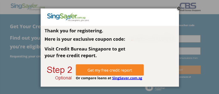 Copy your voucher code and click the orange button to go to the Credit Bureau Singapore website