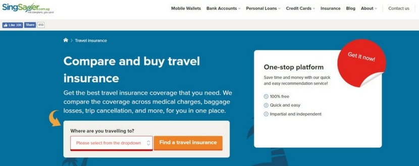 singsaver travel insurance page - SingSaver
