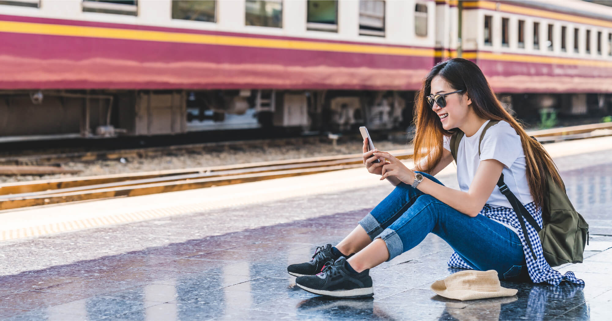 Girl planning her trip on the go