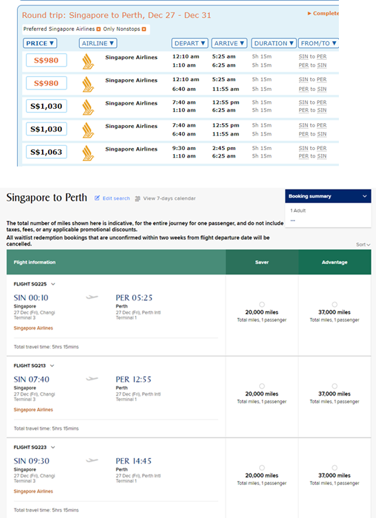 Round Trip: Singapore to Perth