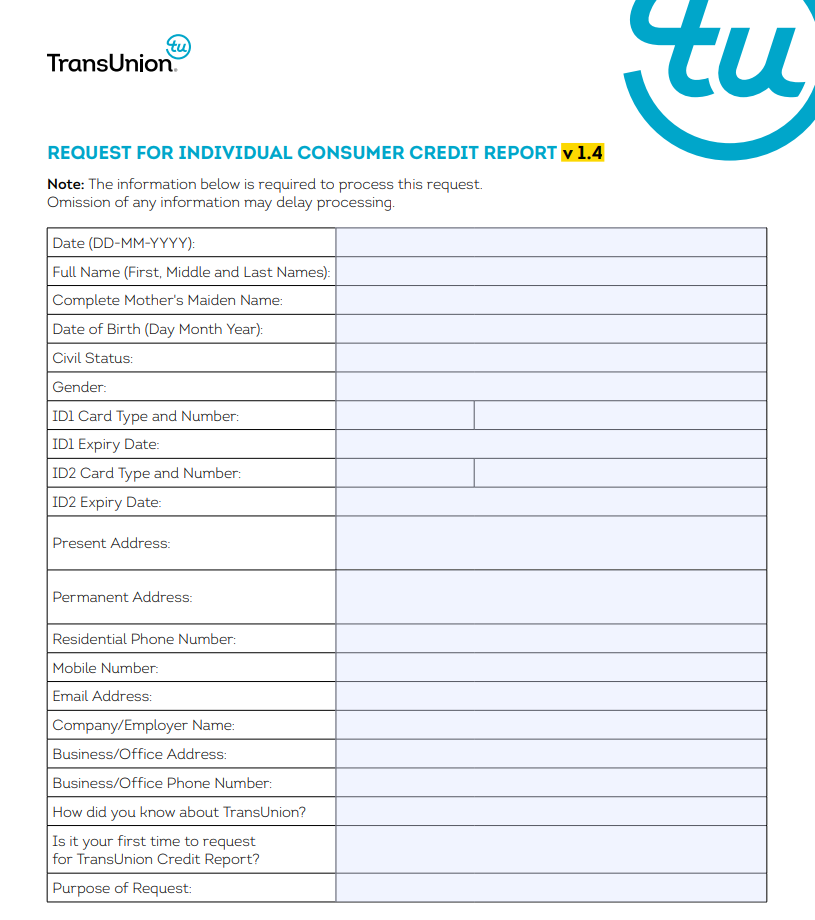 credit report philippines - how to get from transunion