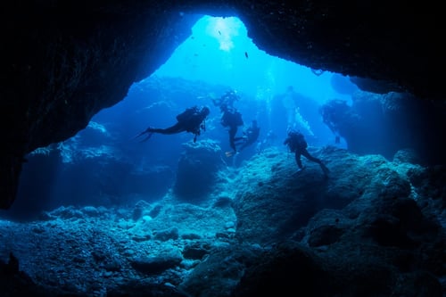 diving under okinawa’s blue cave