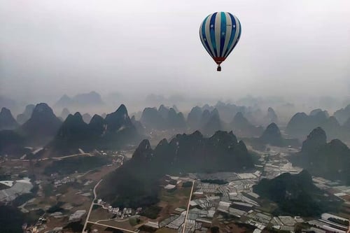 hot air balloon over yangshuo