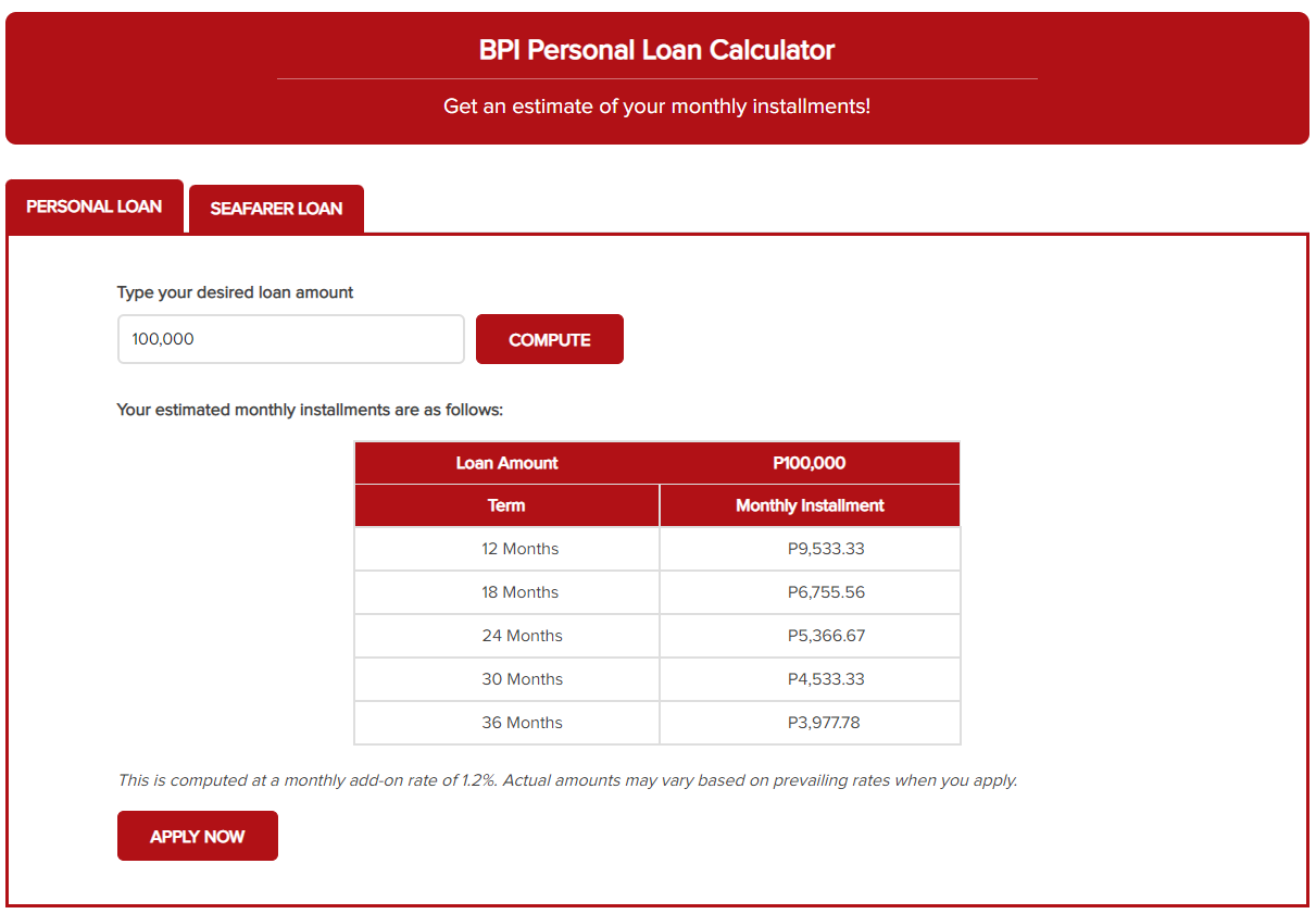 how personal loan is calculated - bpi personal loan