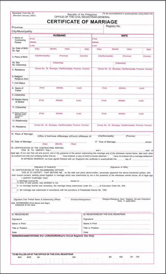 marriage contract in philippines sample form