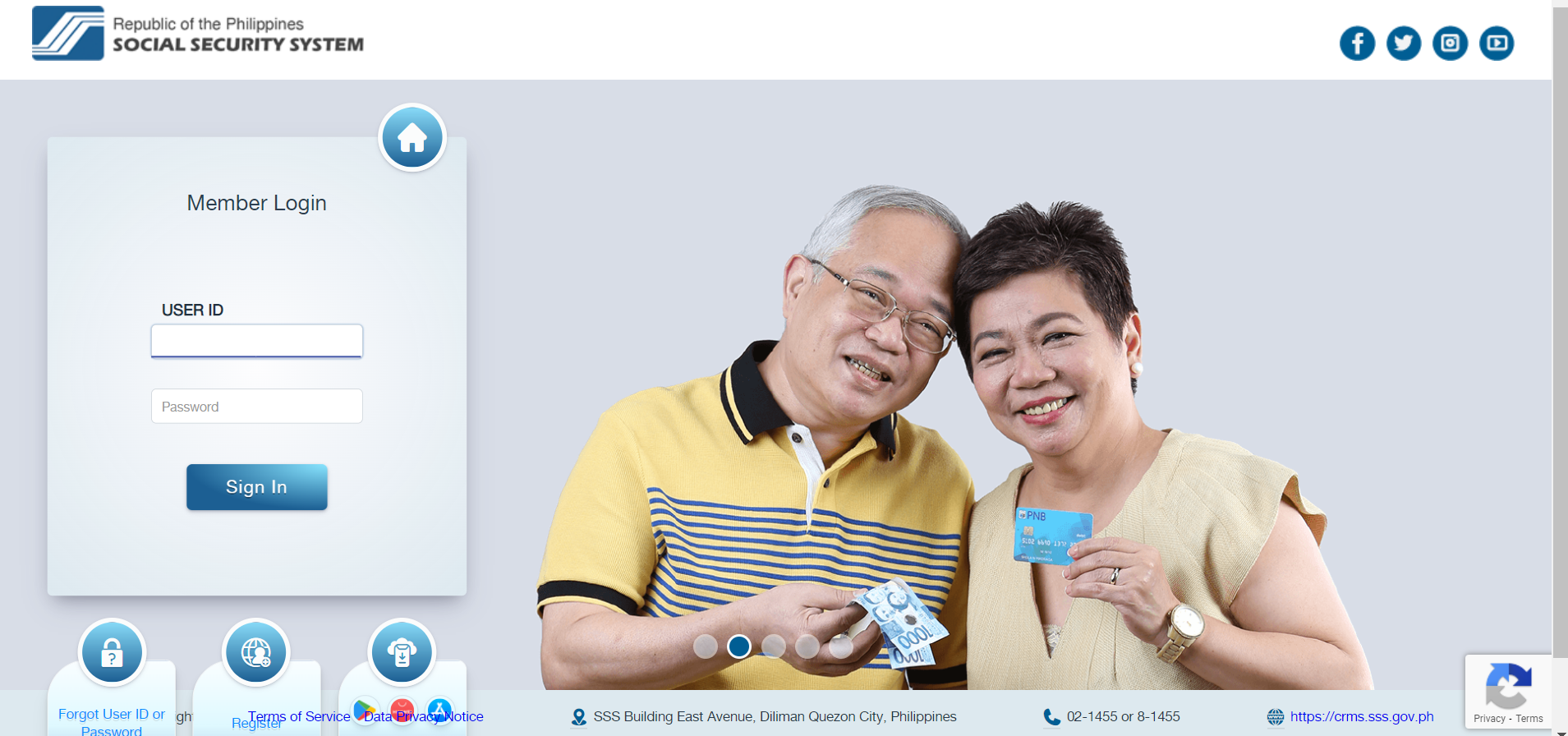 sss online registration - registration page