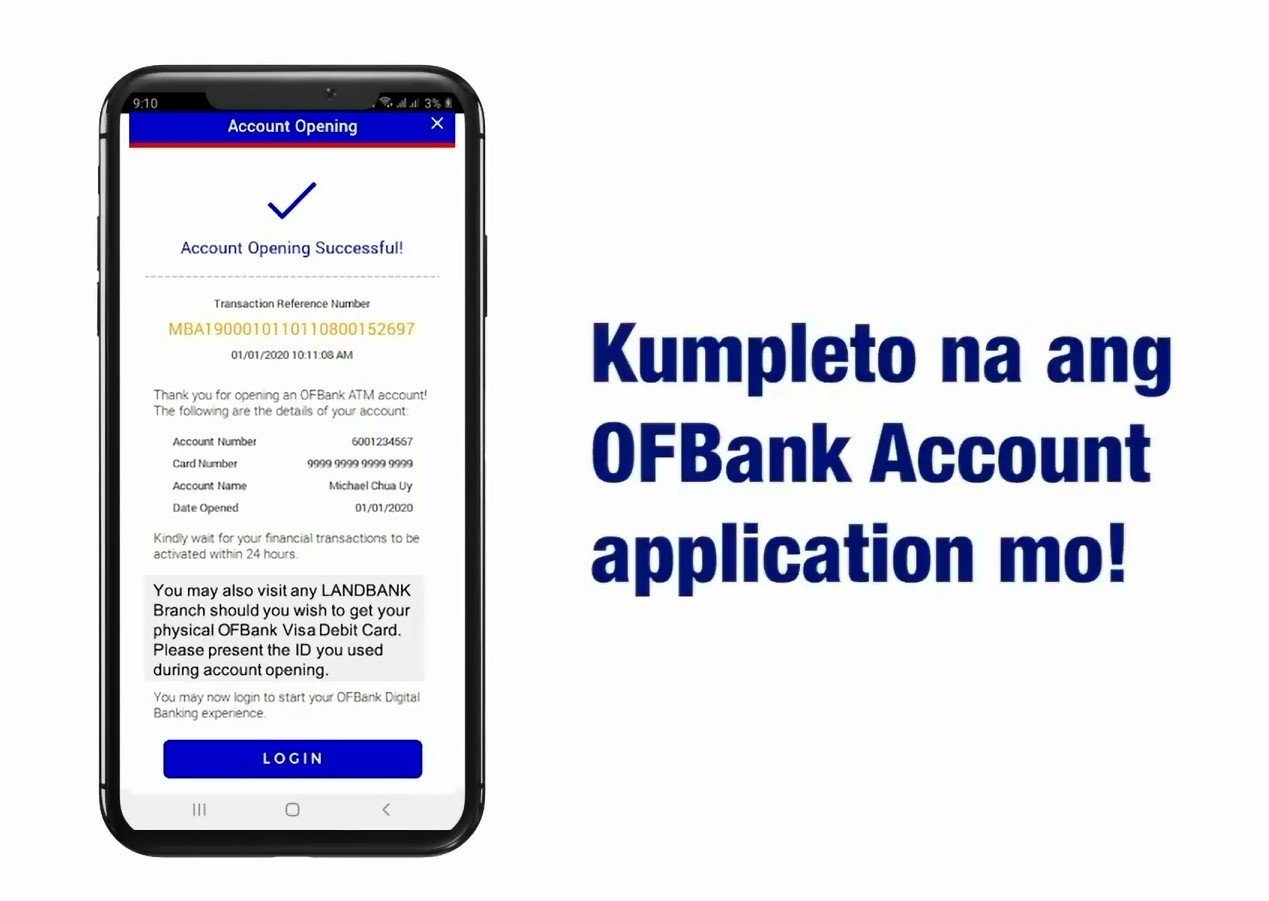ofbank account opening - successful application