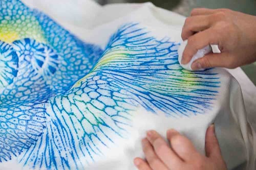 the beautiful patterns made through coral dyeing