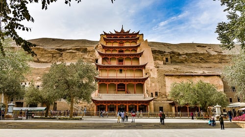 the entrance to the mogao caves