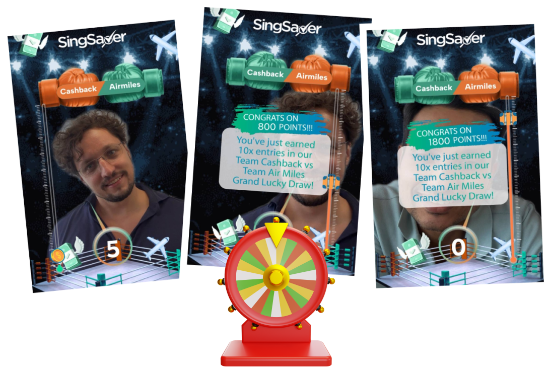 Examples of SingSaver instagram game filters with a lucky draw wheel