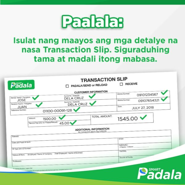 how to use Smart Padala - filling out transaction slip