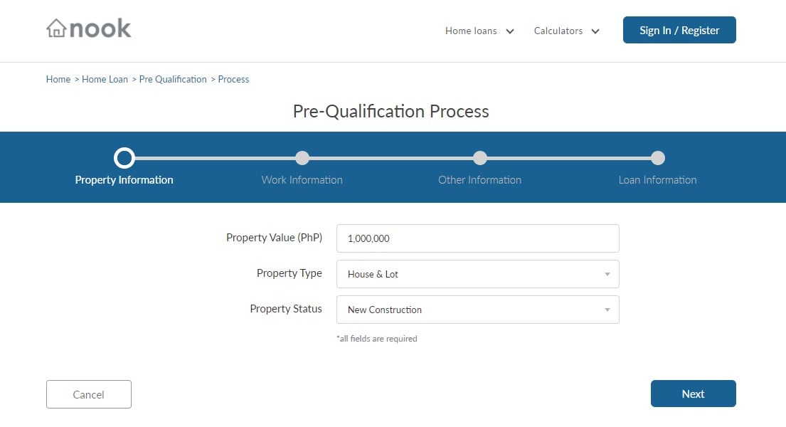 online home loan application - Nook pre-qualification process
