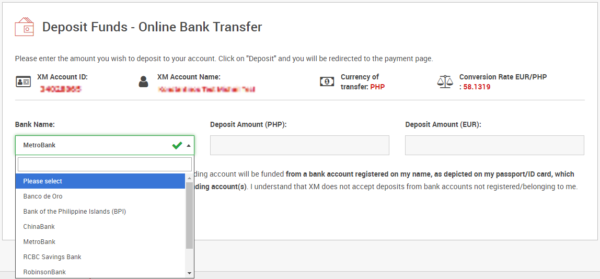 XM Global Trading - Online Bank Transfer