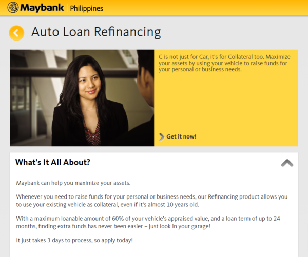 car collateral loan in the Philippines - Maybank Auto Loan Refinancing