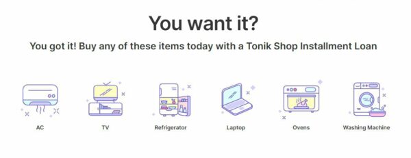 tonik loan application - shop installment features