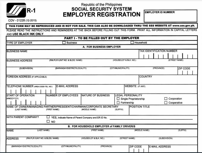SSS online employer registration - SSS Form R-1