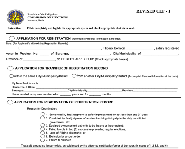 comelec registration form