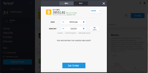 eToro crypto traders - order 