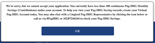 how to withdraw Pag-IBIG contribution - message you can see after clicking Validate